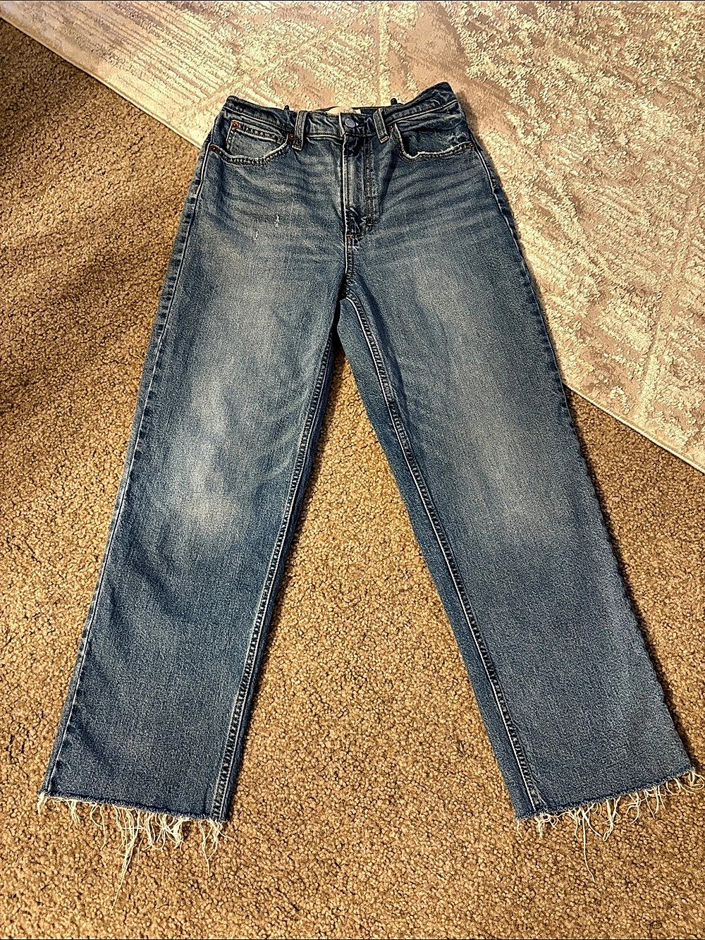Universal Thread High Rise Straight Jeans with Raw Hem Raw Hem Blue Size 8R